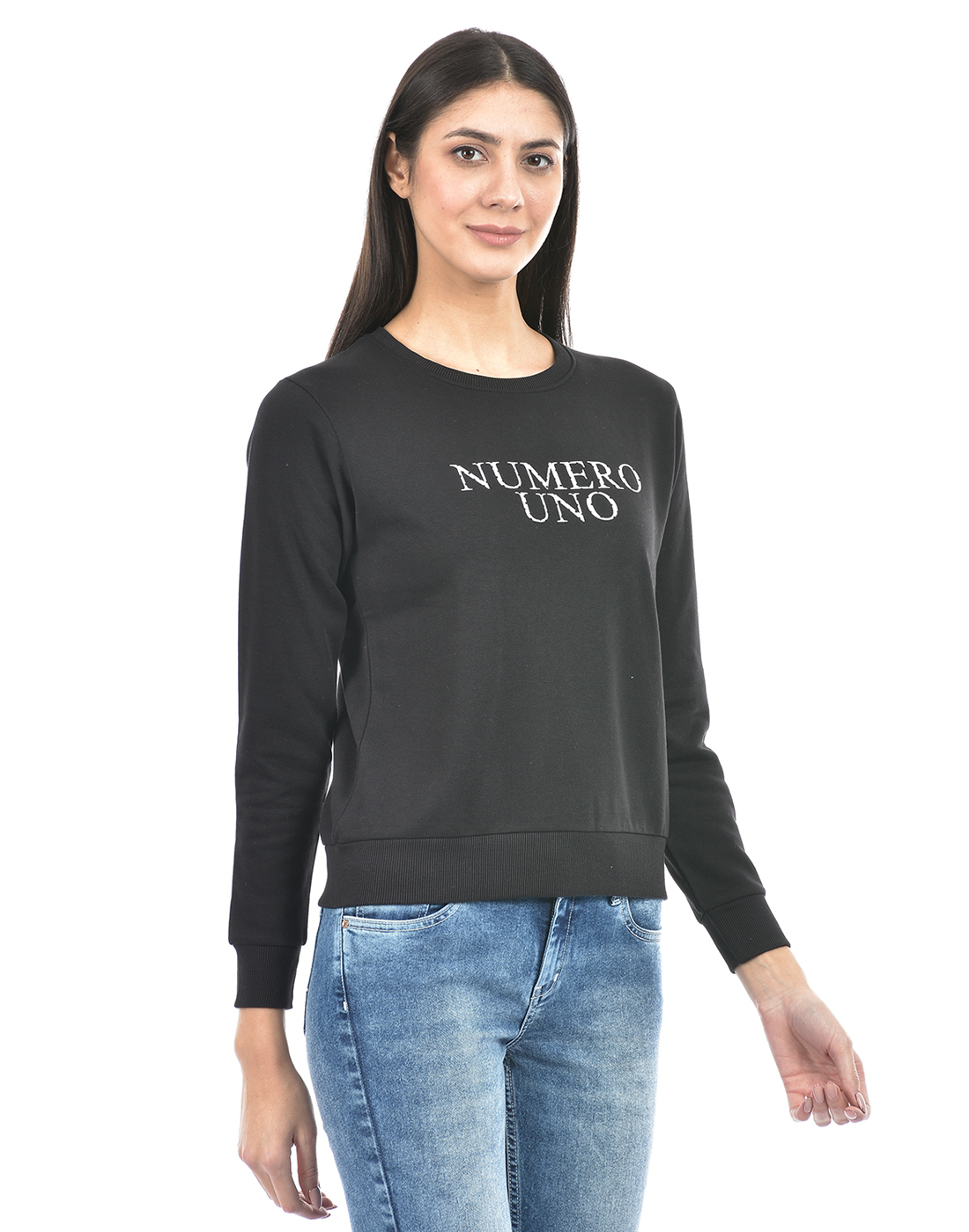Numero Uno Women Typography Black Sweat Shirt